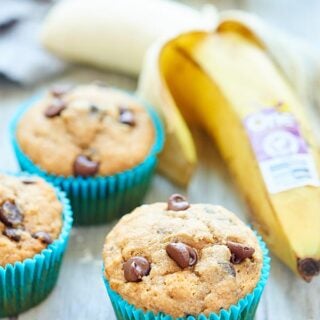 These Vegan Banana Chocolate Chip Muffins are healthy & use natural ingredients like agave, bananas, whole wheat pastry flour, coconut oil & almond milk! showmetheyummy.com #vegan #muffins