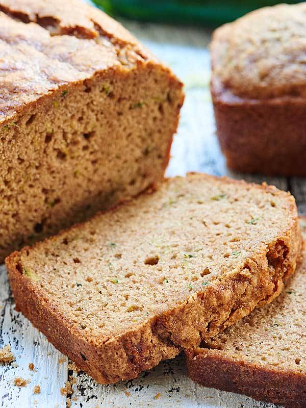 loaf of zucchini bread with slices cut off