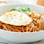 These Easy Asian Noodles are so good! A healthy, vegetarian recipe made w/ whole wheat pasta & over easy eggs! They're easy, tasty & better than delivery! showmetheyummy.com #pasta #healthy