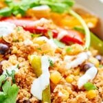This Healthy Mexican Casserole is full of good for you ingredients like ground turkey, quinoa, black beans & bell peppers! Healthy Mexican food? Yes please! showmetheyummy.com #mexican #healthy