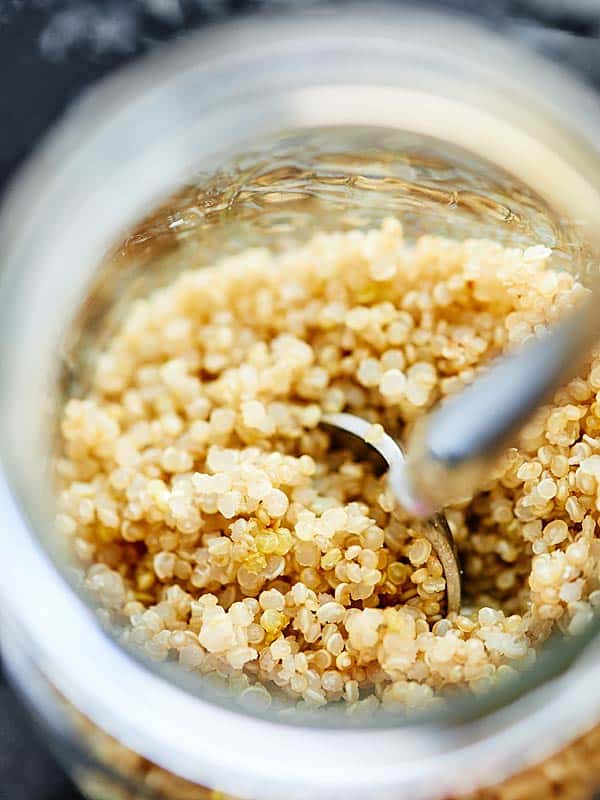 Jar of quinoa with spoon