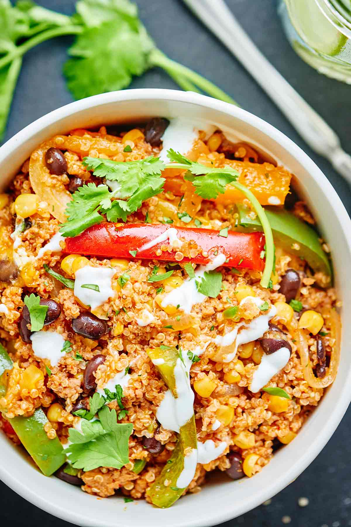 Healthy Mexican casserole in a bowl above