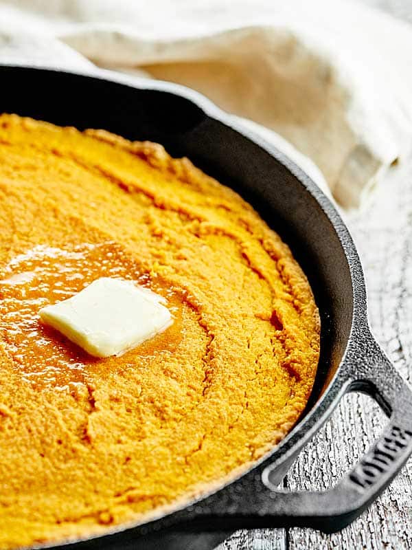 pumpkin cornbread in skillet