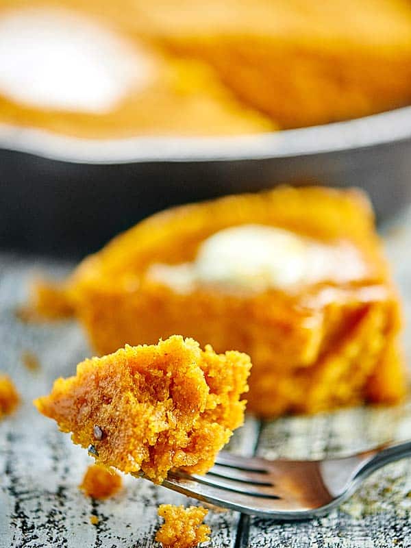 bite of cornbread on fork