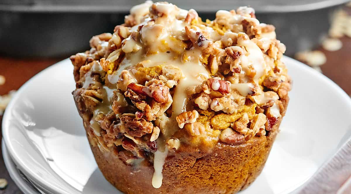 Vegan pumpkin muffin on a plate
