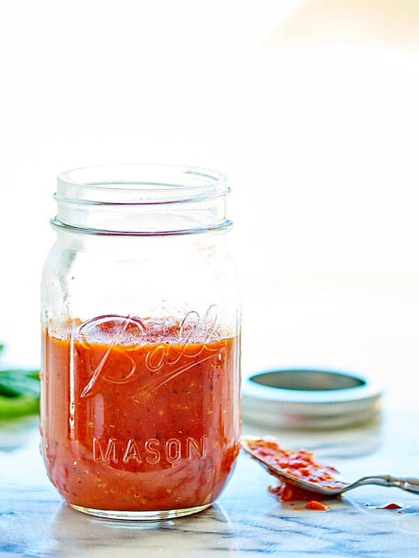 Jar of homemade pizza sauce