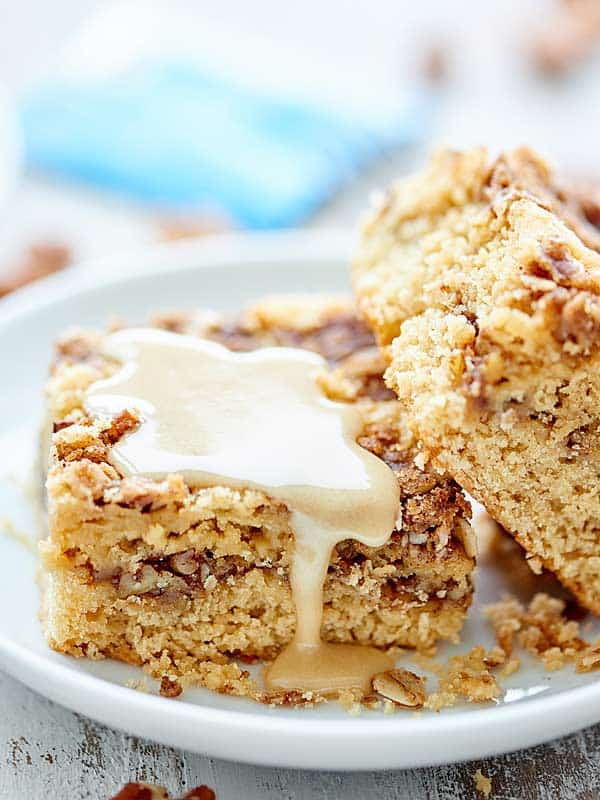 two pieces of coffee cake on plate