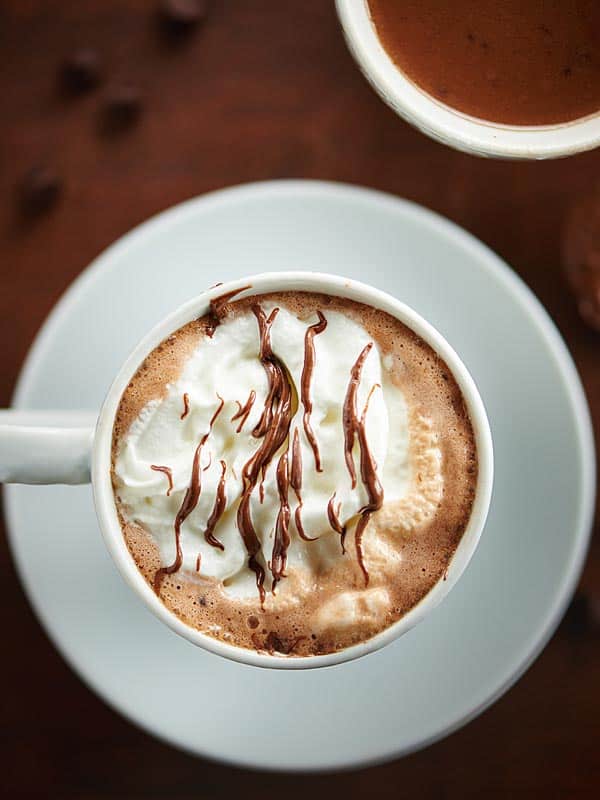 mug of nutella hot chocolate above
