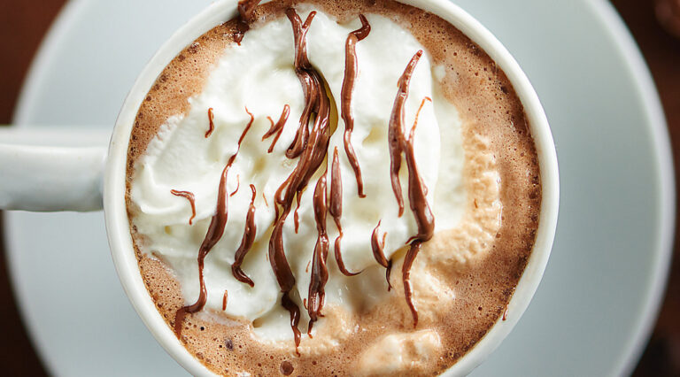 mug of nutella hot chocolate above