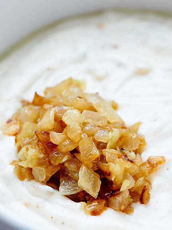 caramelized onions on french onion dip