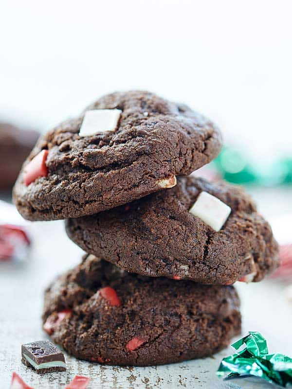 3 mint chocolate cookies stacked