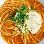 This One Pot Asian Noodle Soup is the perfect easy, healthy, vegetarian dinner! A twist on hot & sour soup, it's full of whole wheat noodles & poached eggs! showmetheyummy.com #healthy #vegetarian