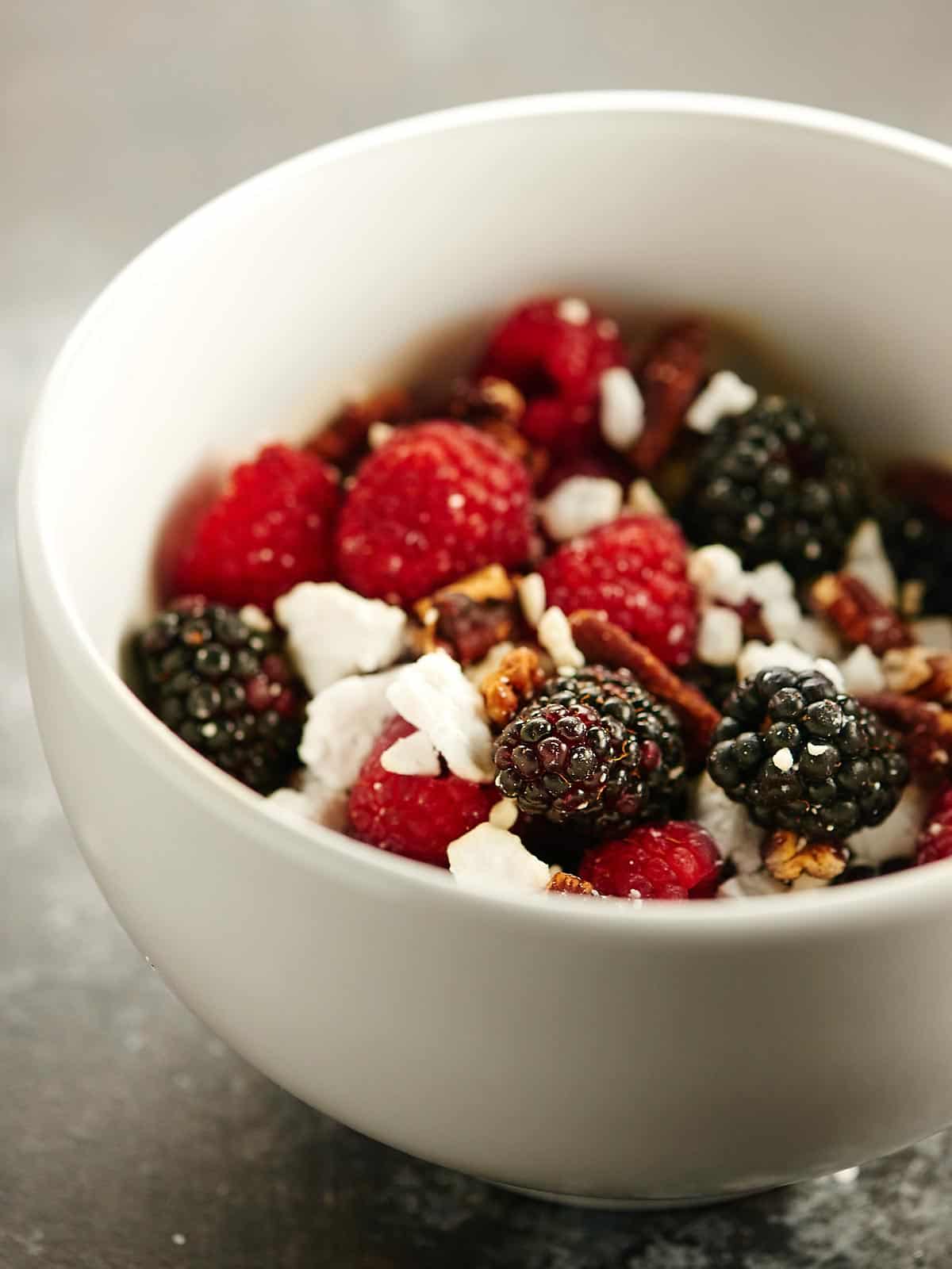 Balsamic Kale Salad Recipe w/ Berries, Feta, and Pecans