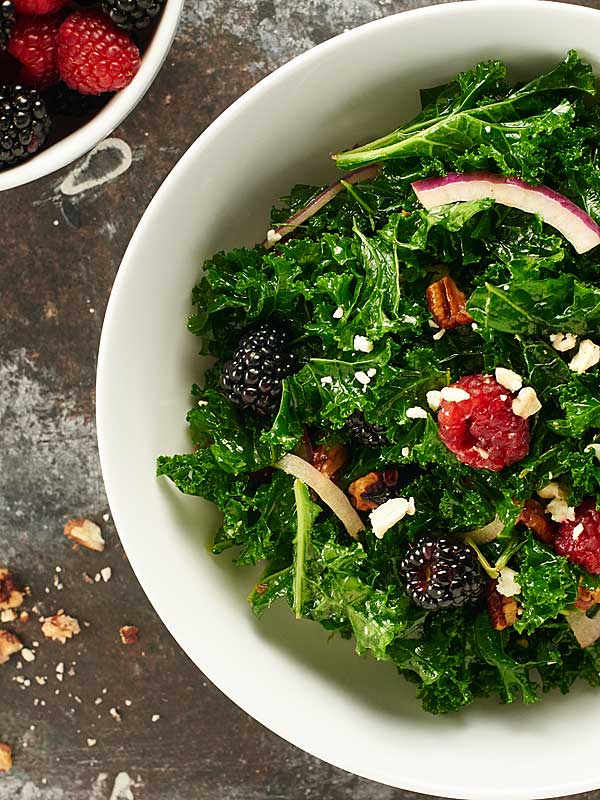 Balsamic kale salad in bowl above