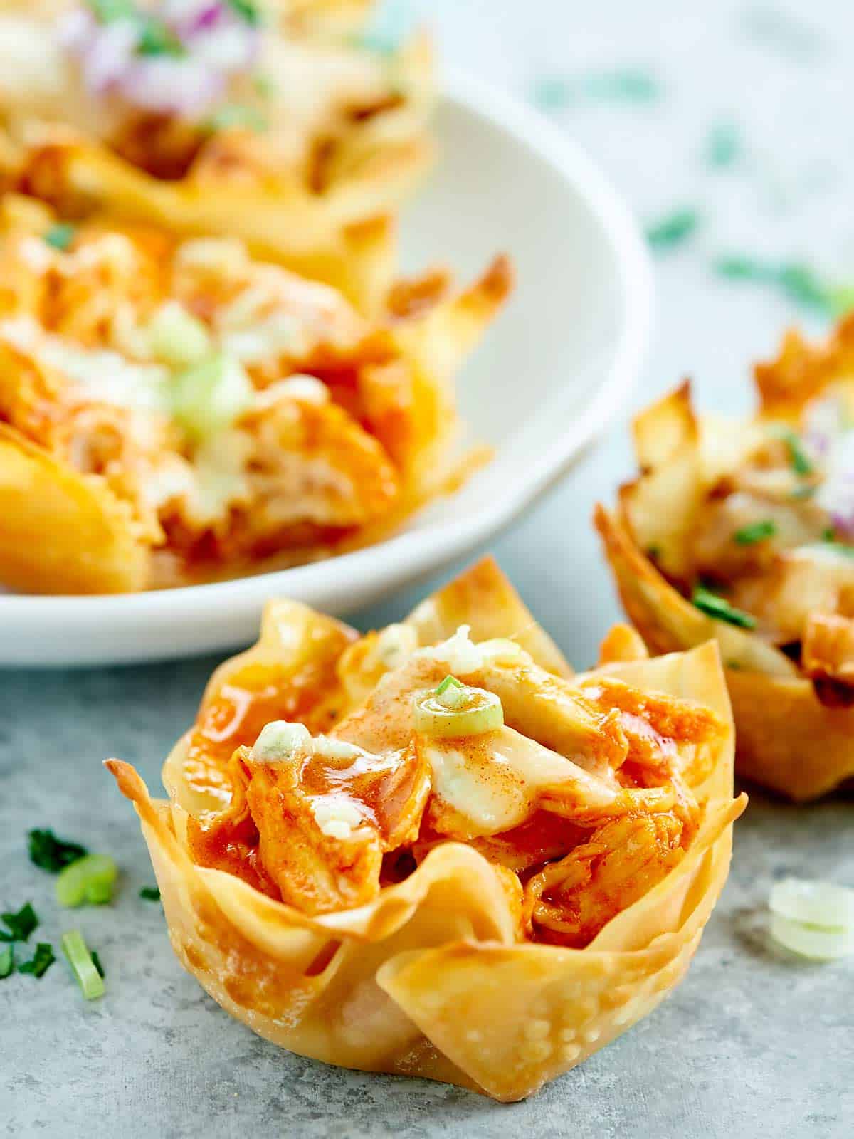 Chicken Wonton Cups Recipe - Sweet BBQ & Buffalo Blue!