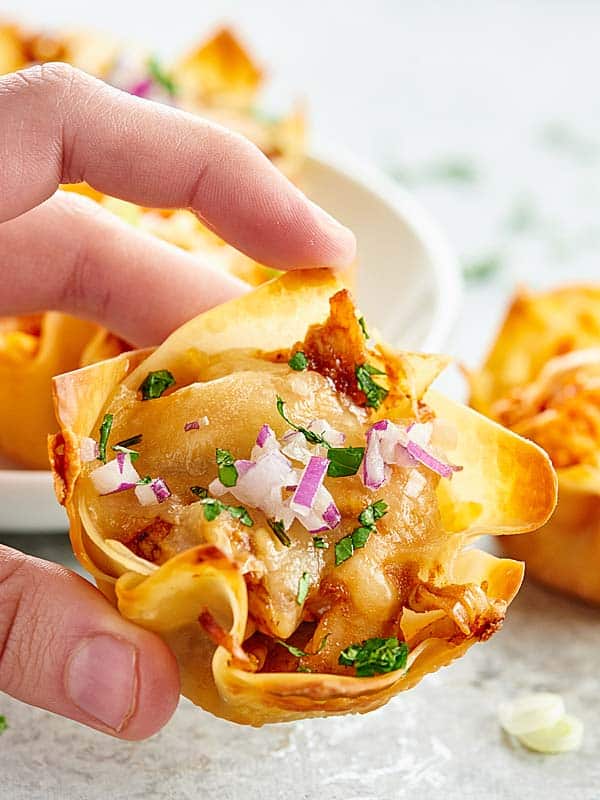 Chicken Wonton Cups Recipe Sweet Bbq Buffalo Blue