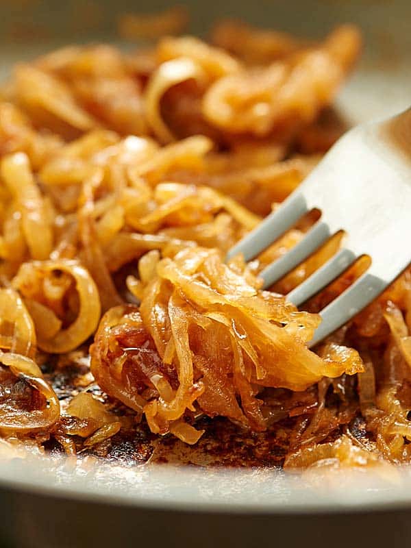 Caramelized onions with fork