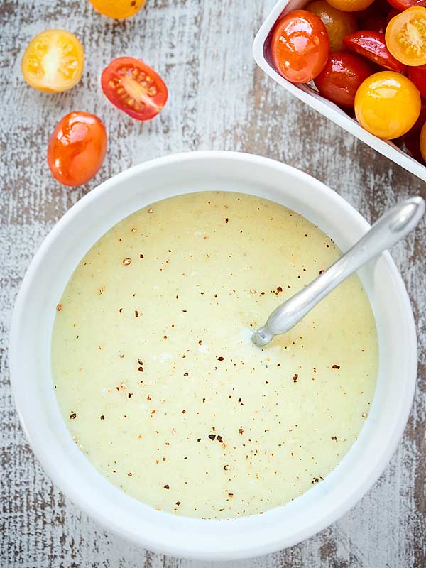 bowl of healthy alfredo sauce above