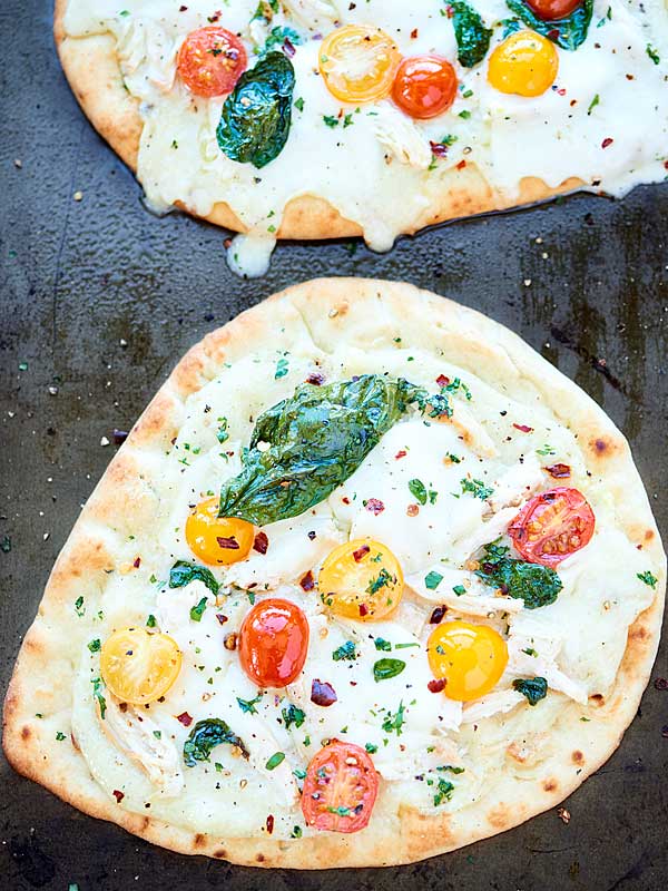 chicken naan pizza above