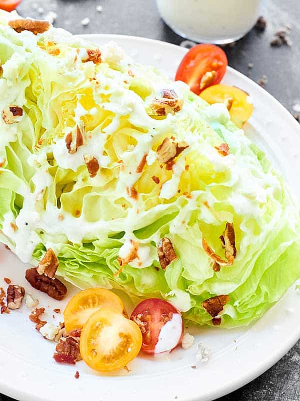 Closeup of lettuce with dressing