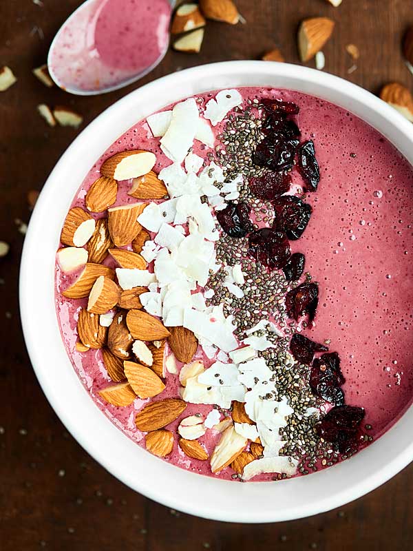 cherry smoothie bowl above
