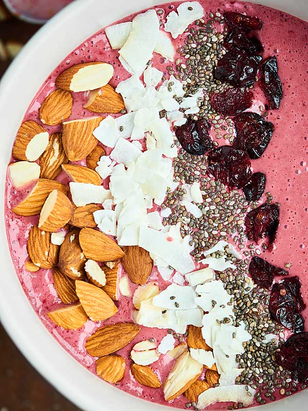 cherry smoothie bowl above