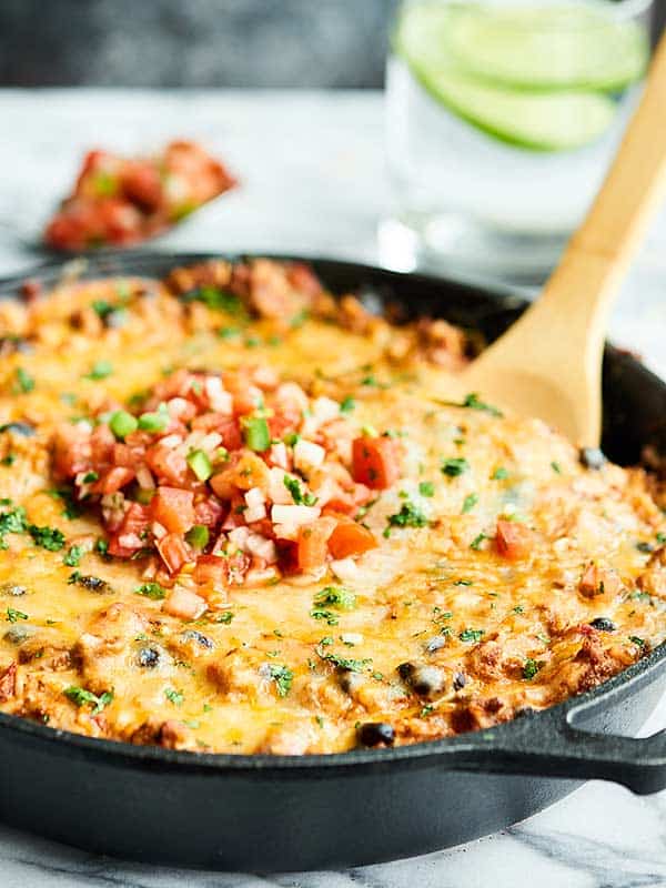 mexican skillet with wooden spoon