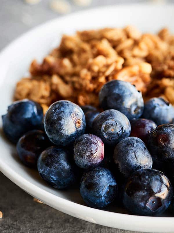 closeup of blueberries in bowl 