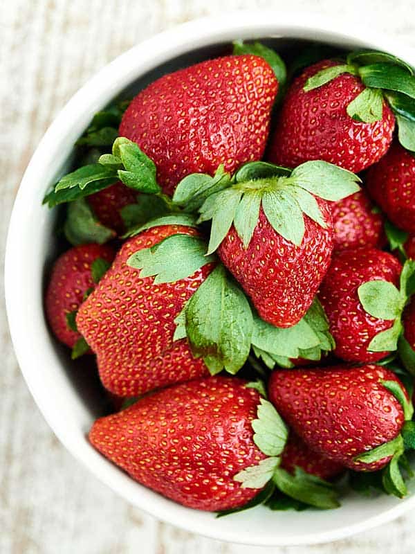 bowl of fresh strawberries above