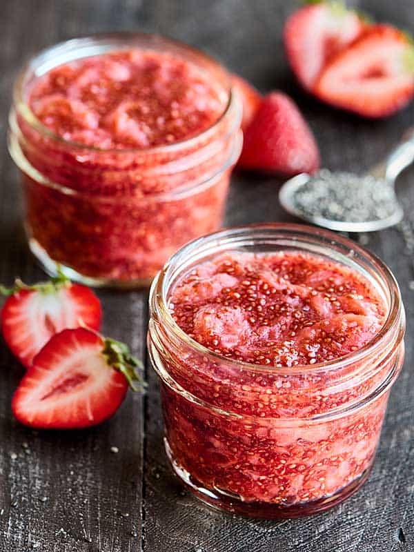 two jars of strawberry chia jam