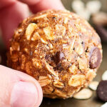 These Almond Butter Energy Bites are SO healthy and delish. They're nutty and rich from the almond butter, chewy from the oats, and sweet from the maple syrup and dark chocolate chips! showmetheyummy.com #almondbutter #energybites