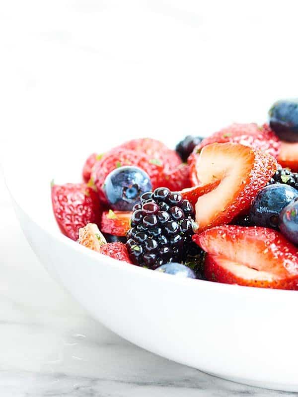 Closeup of bowl of fruit salad