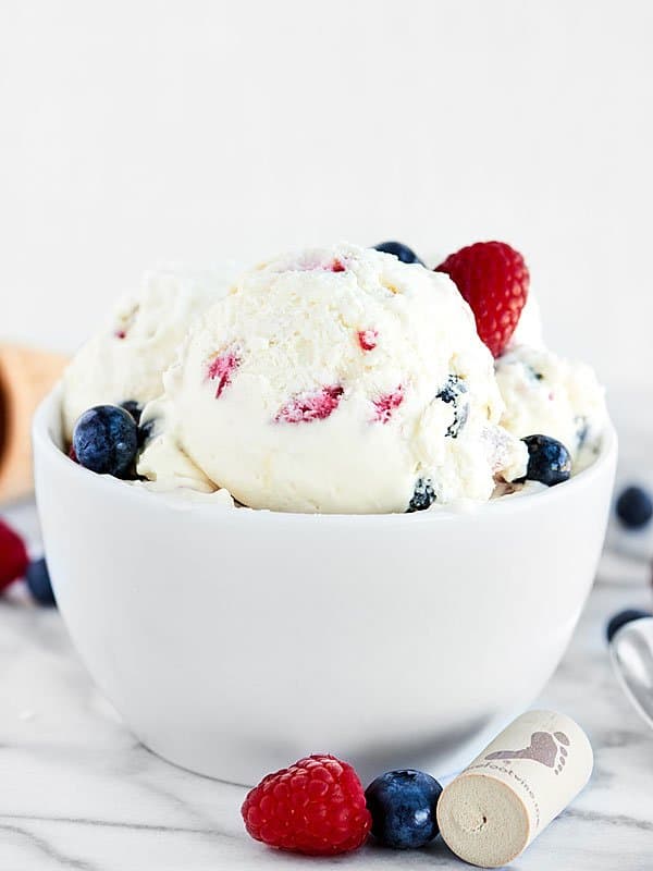 bowl of moscato ice cream with berries