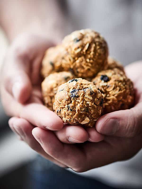 blueberry muffin energy bites held