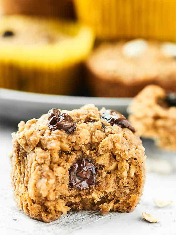 banana chocolate chip muffin with bite out