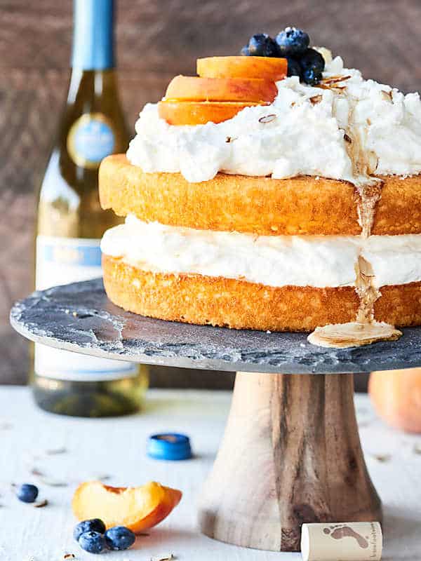 chardonnay caramel cake on cake stand