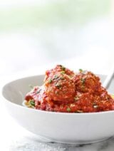 At only 60 calories, these Turkey Meatballs are the perfect, healthy, easy, weeknight meal. These are made without breadcrumbs, are gluten free, and are so juicy! showmetheyummy.com #healthy #turkey #meatballs