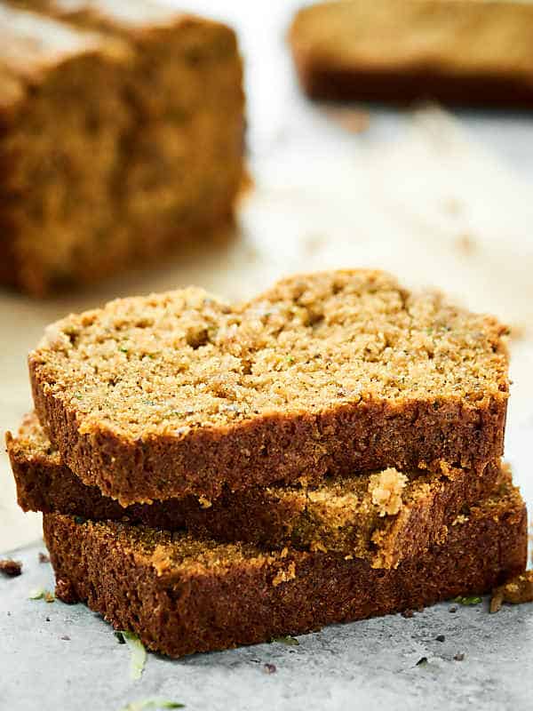 3 pieces of banana bread stacked