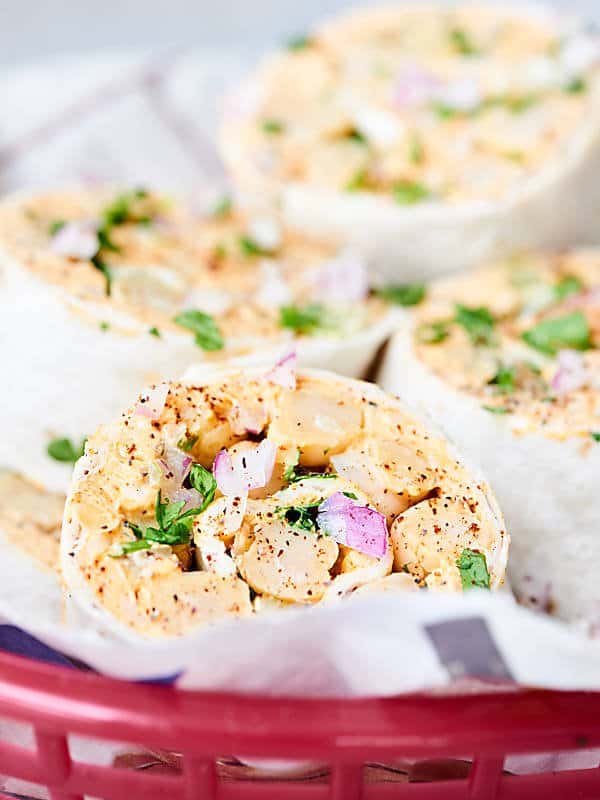 bbq chickpea pinwheels in basket