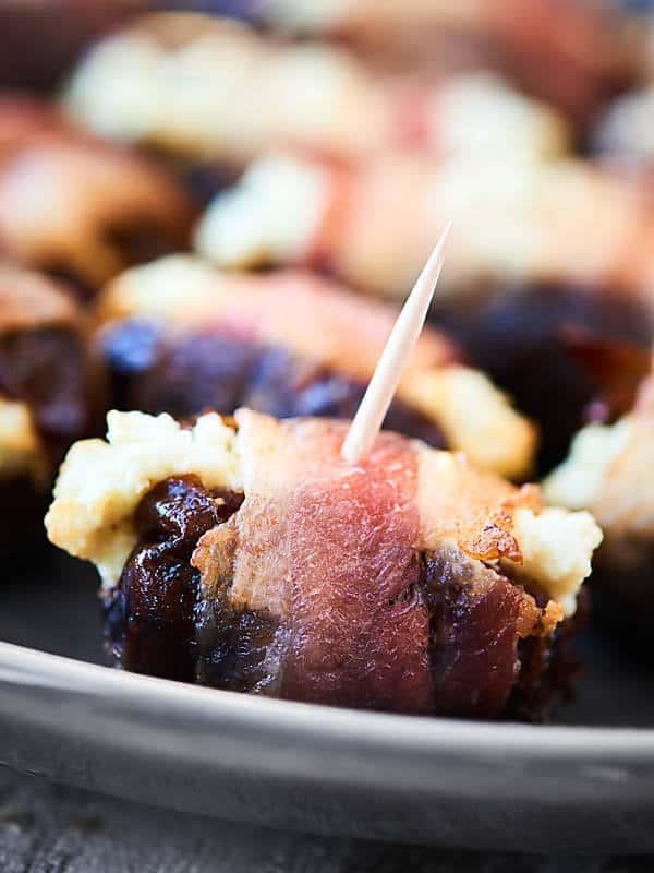 Bacon wrapped date with toothpick