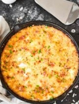 This Crustless Quiche Lorraine is ultra fluffy, creamy, and full of salty bacon, smoky gruyere cheese, and eggs. Perfect for an easy, filling breakfast or brunch! showmetheyummy.com #crustlessquichelorraine #quiche