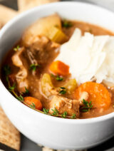 This Healthy Turkey Stew Recipe is full of lean turkey, loads of veggies, and is made in your slow cooker! An easy, healthy, hearty meal for chilly fall days! showmetheyummy.com Recipe made in partnership w/ @jennieorecipes #jennieo #turkeystew