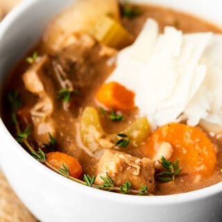 This Healthy Turkey Stew Recipe is full of lean turkey, loads of veggies, and is made in your slow cooker! An easy, healthy, hearty meal for chilly fall days! showmetheyummy.com Recipe made in partnership w/ @jennieorecipes #jennieo #turkeystew
