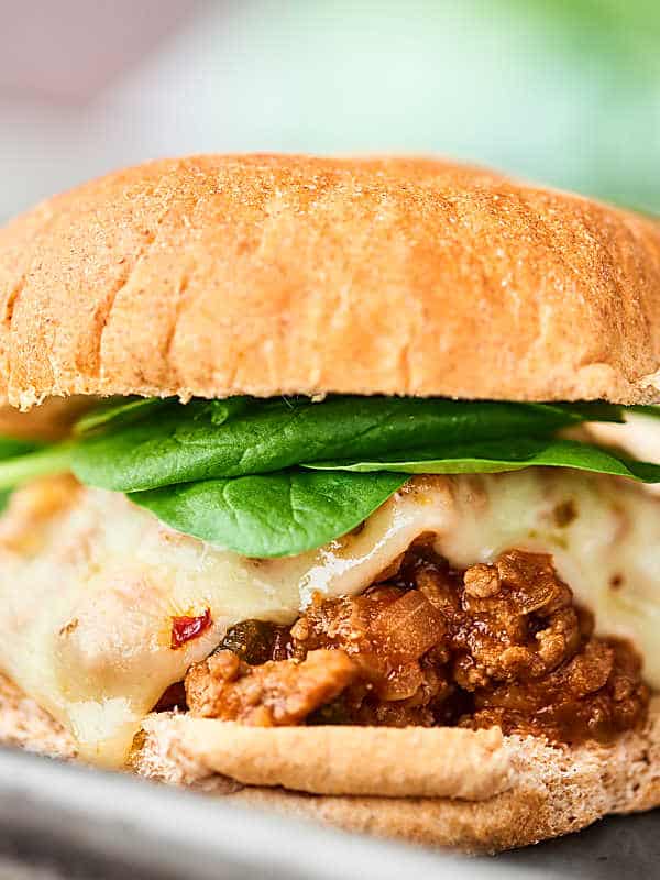 turkey sloppy joe sandwich closeup