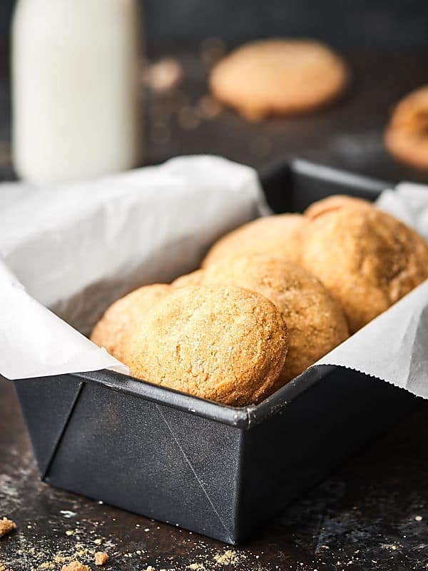 loaf pan full of cookies