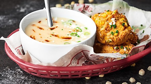#ad Baked Corn Crab Cakes paired with a Three Cheese Chipotle Potato Soup is the perfect cozy, winter dinner. 10 minutes of prep and you've got yourself a restaurant quality meal! showmetheyummy.com Made in partnership w/ @idahoanfoods