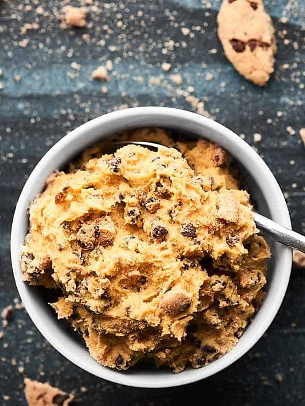chocolate chip cookie dough dip in bowl above
