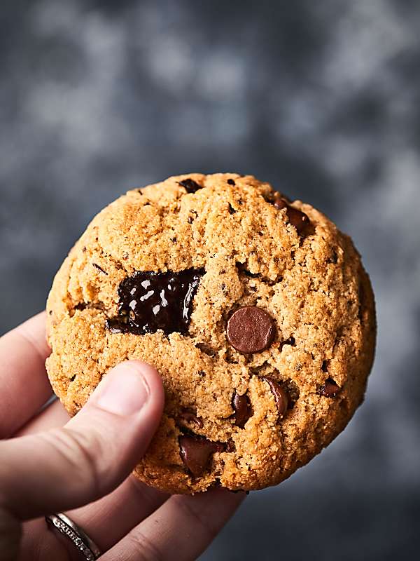 healthy chocolate chip cookie held