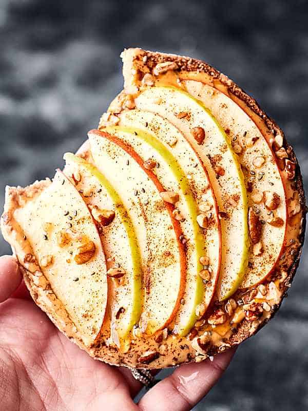 nut butter apple toast held