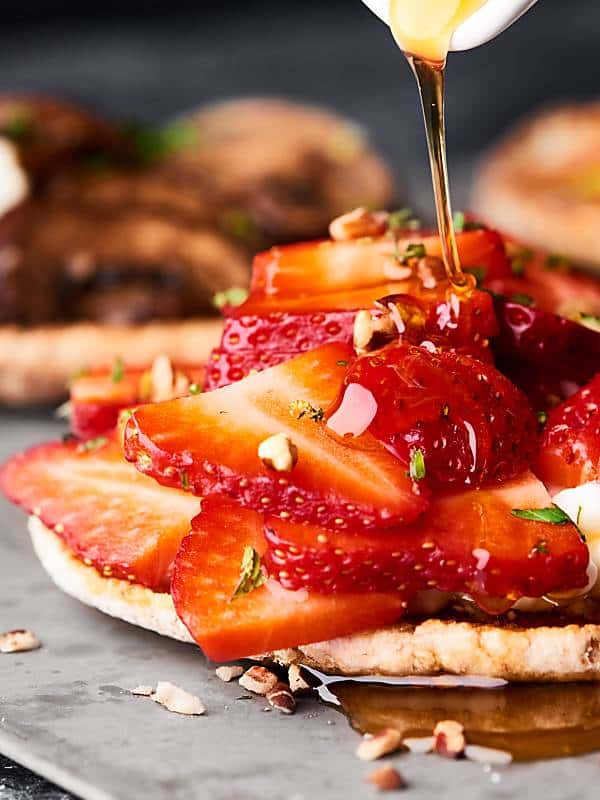 berries and cream toast with honey drizzled